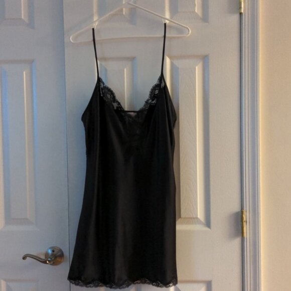 NWT Victoria's secret sexy black satin slip adjustable straps split side lace - Picture 1 of 8